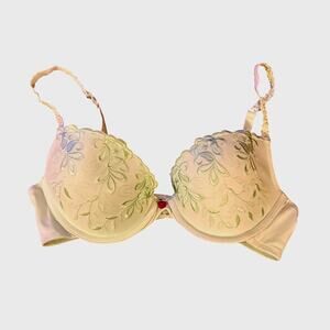 Sweet Nothings 34B Green Bra Padding Underwire Hook Flower Floral Adjustable